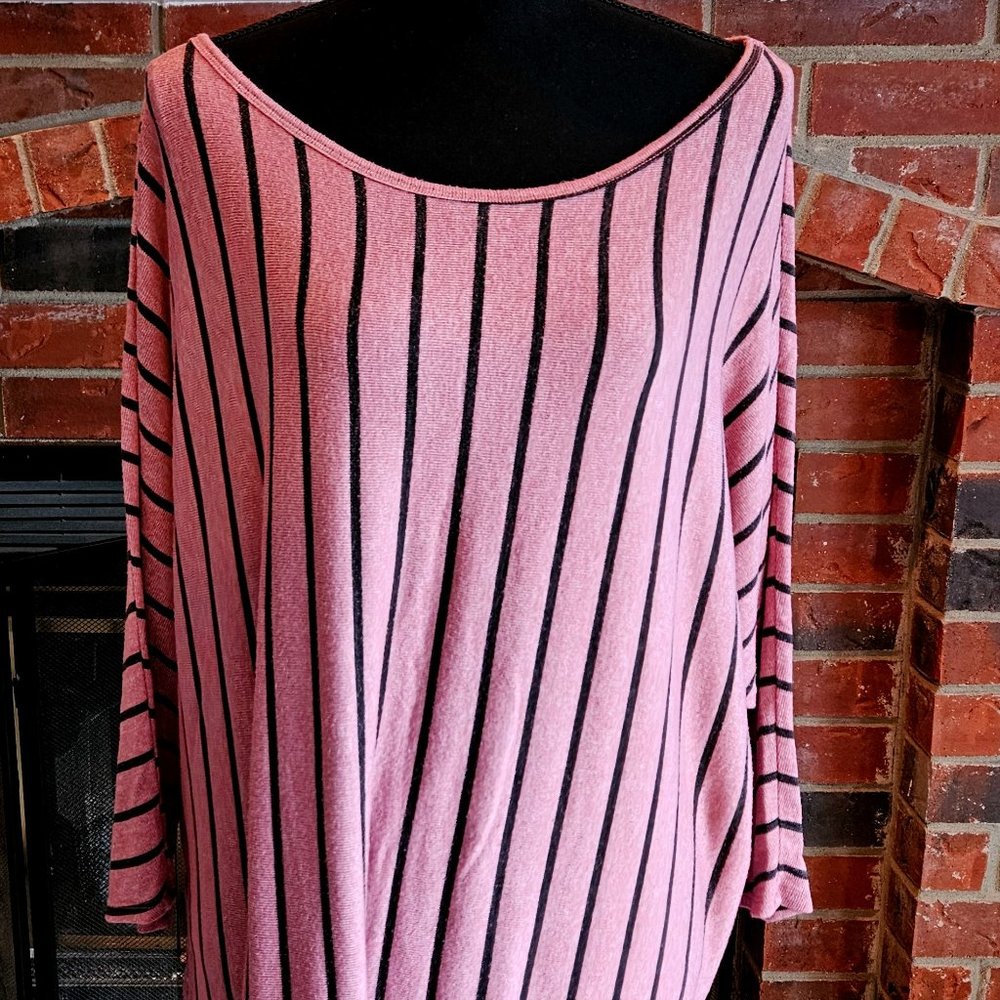 Soft, Pink & Black Striped Light Sweater. Long. 2X
